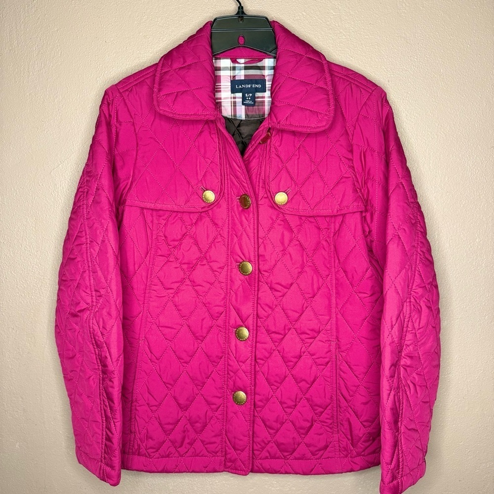 Lands’ End Magenta Pink Quilted Button Up Barn Chore Jacket Women's Size S/P - Picture 1 of 15
